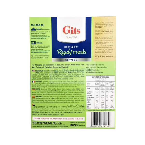 Gits Veg Biryani Ready to Eat 265g - Image 2