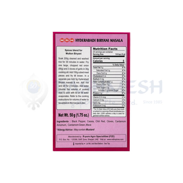 MDH Hyderabadi Biryani Masala 50g - Image 2