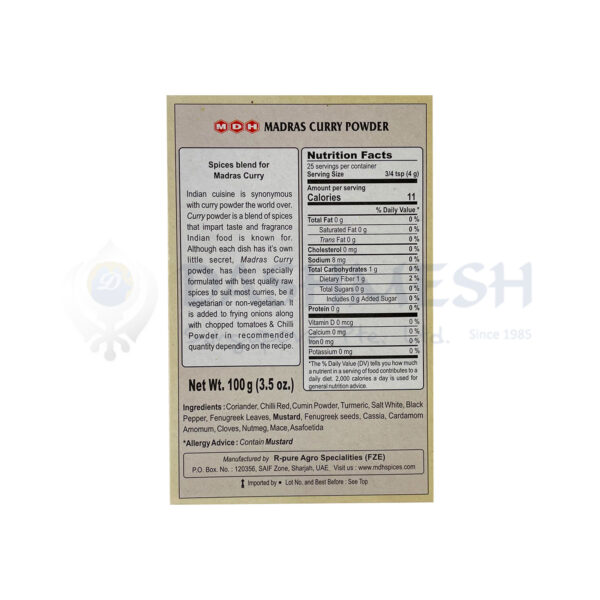 MDH Madras Curry Powder 100g - Image 2
